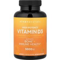 Viva Naturals, Vitaminas D3 su organiniu skystu kokosų aliejumi, 125 mcg (5000 TV), 360 minkštųjų kapsulių