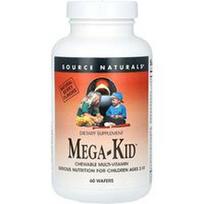 Source Naturals, „Mega-Kid“, kramtomi multivitaminai, 2–10 metų vaikams, natūralių uogų skonio, 60 vaflių