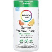 Rainbow Light, Guminukai „Vitamin C Slices™“ su vitaminu E, gaivaus apelsino skonio, 90 guminukų