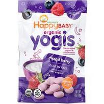 Happy Family Organics, Ekologiški šaltyje džiovinti jogurto ir vaisių užkandžiai kūdikiams „Happy Baby® Organic Yogis“, uogų mišinio skonio, 28 g