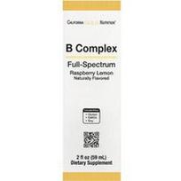 California Gold Nutrition, B kompleksas viso spektro su vitaminu B12, pantoteno rūgštimi, biotinu ir niacinu, aviečių citrina, 2 fl oz (59 ml)