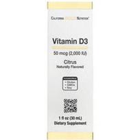California Gold Nutrition, Vitaminas D3, citrusiniai vaisiai, 50 mcg (2000 TV), 1 fl uncija (30 ml)