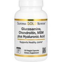 California Gold Nutrition, Gliukozaminas, chondroitinas, MSM Plus hialurono rūgštis, 120 daržovių dangtelių