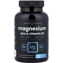NutraChamps, Magnis, cinkas ir vitaminas D3, 120 daržovių kapsulių