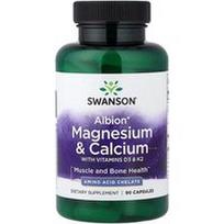Swanson Vitamins, Albion®, magnis ir kalcis su vitaminais D3 ir K2, 90 kapsulių