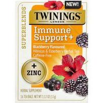 Twinings, Superblends™, Immune Support+ Hibiscus & Elderberry žolelių arbata, gervuogės, be kofeino, 16 arbatos maišelių, 1.12 oz (32 g)