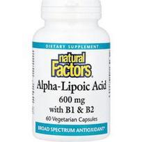 Natural Factors, Alfa-lipoinė rūgštis su B1 ir B2, 600 mg, 60 vegetariškų kapsulių
