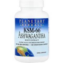 Planetary Herbals, KSM-66® Ashwagandha šaknų ekstraktas, 120 vegetariškų kapsulių (300 mg vienoje kapsulėje)
