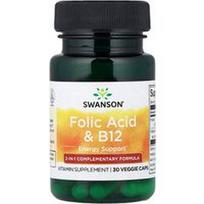 Swanson Vitamins, Folio rūgštis & B12, 30 daržovių dangtelių