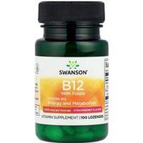 Swanson Vitamins, Vitaminas B12 su folio rūgštimi, braškės, 100 pastilių