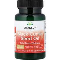 Swanson Vitamins, Juodųjų kmynų aliejus, 60 skystųjų vegetariškų kapsulių