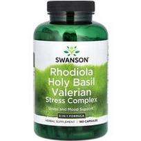 Swanson Vitamins, Rhodiola Holy Basil Valerijonų streso kompleksas, 180 kapsulių