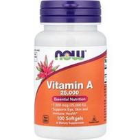 NOW Foods, Vitaminas A, 7 500 mcg (25 000 TV), 100 minkštųjų gelių