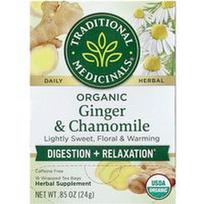Traditional Medicinals, Organinė imbiero ir ramunėlių arbata, be kofeino, 16 suvyniotų arbatos pakelių, 24 g