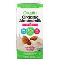 Orgain, Ekologiškas migdolų pienas + baltymai, augalinis, nesaldinta vanilė, 32 fl oz (946 ml)