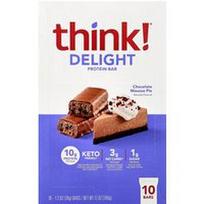 Think !, „Delight“ baltymų batonėlis, šokoladinio muso pyragas, 10 batonėlių po 34 g (1,2 uncijos)