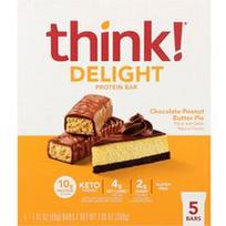 Think !, „Delight“ baltymų batonėlis, šokoladinis ir žemės riešutų sviesto pyragas, 5 batonėliai po 40 g (1,41 uncijos)