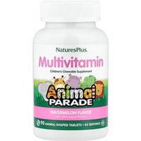 NaturesPlus, Animal Parade®, kramtomi multivitaminai vaikams, arbūzo skonio, 90 gyvūnų formos tablečių