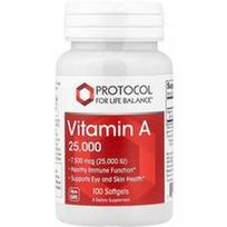Protocol for Life Balance, Vitaminas A, 7 500 mcg (25 000 TV), 100 minkštųjų gelių