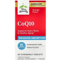 Terry Naturally, CoQ10, apelsinų skonio, 30 kramtomųjų tablečių (100 mg vienoje tabletėje)