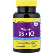 InnovixLabs, Vitaminas D3 + K2 Plus Vitaminas A, 60 minkštųjų gelių