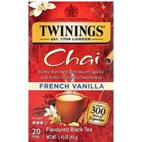 Twinings, Aromatizuota juodoji arbata, chai, prancūziška vanilė, 20 arbatos maišelių, 1.41 oz (40 g)