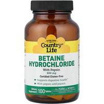 Country Life, Betaino hidrochloridas su pepsinu, 100 tablečių