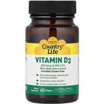 Country Life, Vitaminas D3, 125 mcg (5000 TV), 60 minkštųjų gelių