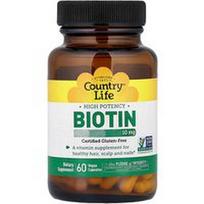 Country Life, Biotinas, didelės koncentracijos, 10 mg, 60 veganiškų kapsulių