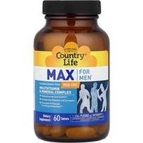Country Life, „Max for Men®“, multivitaminų ir mineralų kompleksas, be geležies, 60 tablečių