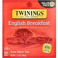 Twinings, Gryna juodoji arbata, angliški pusryčiai, 50 arbatos maišelių, 3.53 oz (100 g)