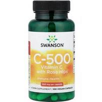 Swanson Vitamins, C-500, Vitaminas C su erškėtuogėmis, 100 veganiškų kapsulių