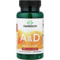 Swanson Vitamins, Vitaminai A ir D, 250 minkštųjų kapsulių