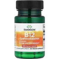 Swanson Vitamins, Vitaminas B12, 500 mcg, 30 veganiškų kapsulių