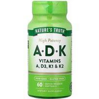Nature's Truth, Vitaminai A, D, K, didelio stiprumo, 60 greito atpalaidavimo minkštųjų kapsulių