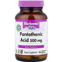Bluebonnet Nutrition, Pantoteno rūgštis, 500 mg, 90 augalinių kapsulių