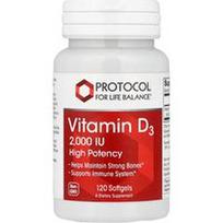 Protocol for Life Balance, Vitaminas D3, 50 mcg (2000 TV), 120 minkštųjų gelių