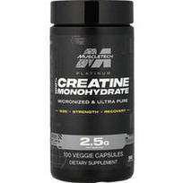 MuscleTech, Platinum, 100 % kreatino monohidratas, 100 vegetariškų kapsulių (1,25 g vienoje kapsulėje)