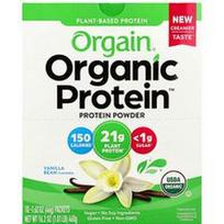 Orgain, „Organic Protein™“ milteliai, augalinės kilmės, vanilės ankšties skonio, 10 pakelių po 46 g (1,62 uncijos)