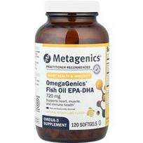 Metagenics, OmegaGenics®, žuvų taukai EPA-DHA, natūralūs citrinų ir laimų aromatai, 720 mg, 120 minkštųjų kapsulių