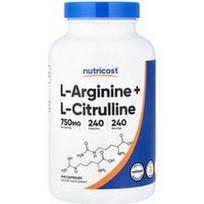 Nutricost, L-argininas + L-citrulinas, 240 kapsulių