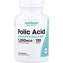 Nutricost, Moterims, folio rūgštis su biotinu ir vitaminu B12, 120 kapsulių