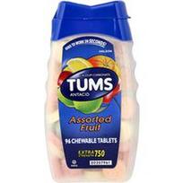 Tums, Papildomo stiprumo antacidiniai vaistai, vaisių asortimentas, 96 kramtomosios tabletės (750 mg tabletėje)