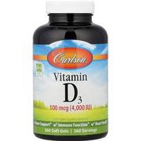 Carlson, Vitaminas D3, 100 mcg (4,000 TV), 360 minkštų gelių