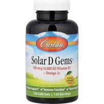 Carlson, Solar D Gems®, vitaminas D3 + omega-3, natūrali citrina, 120 minkštų gelių