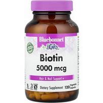 Bluebonnet Nutrition, Biotinas, 5000 mcg, 120 augalinių kapsulių