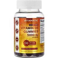 Vitamatic, Vitamino D3 guminukai, be cukraus, natūralių gervuogių skonio, 125 mcg (5000 TV), 120 guminukų