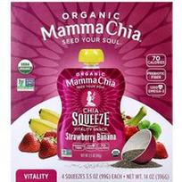 Mamma Chia, Organinis Chia Squeeze® „Vitality“ užkandis, braškių ir bananų, 4 vnt. pakuotė, po 99 g (3,5 uncijos)