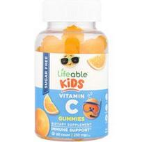 Lifeable, Vaikams, vitamino C guminukai, be cukraus, citrusiniai, 60 guminukų (125 mg viename guminuke)