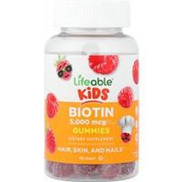 Lifeable, Vaikams, biotino guminukai, aviečių skonio, 60 guminukų (2500 mcg viename guminuke)